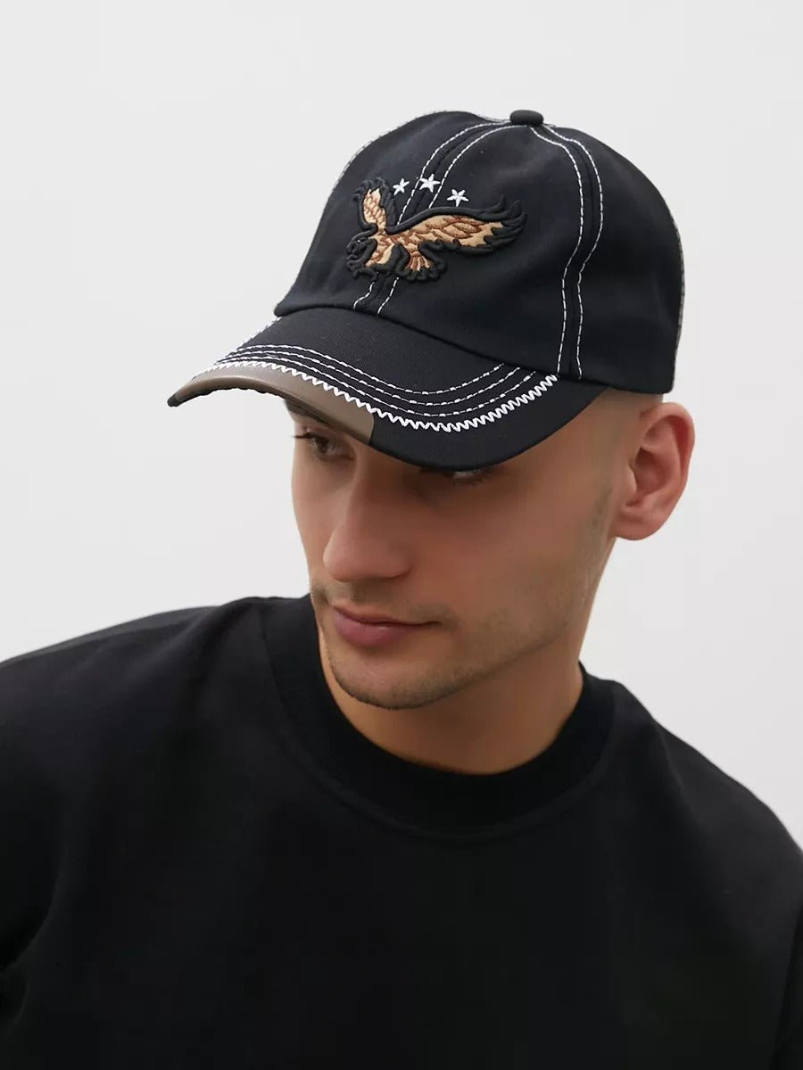 Casquette brodée aigle, visière courbée, ajustable, coton respirant, style urbain, modèle Eagle - Casquette - Noir