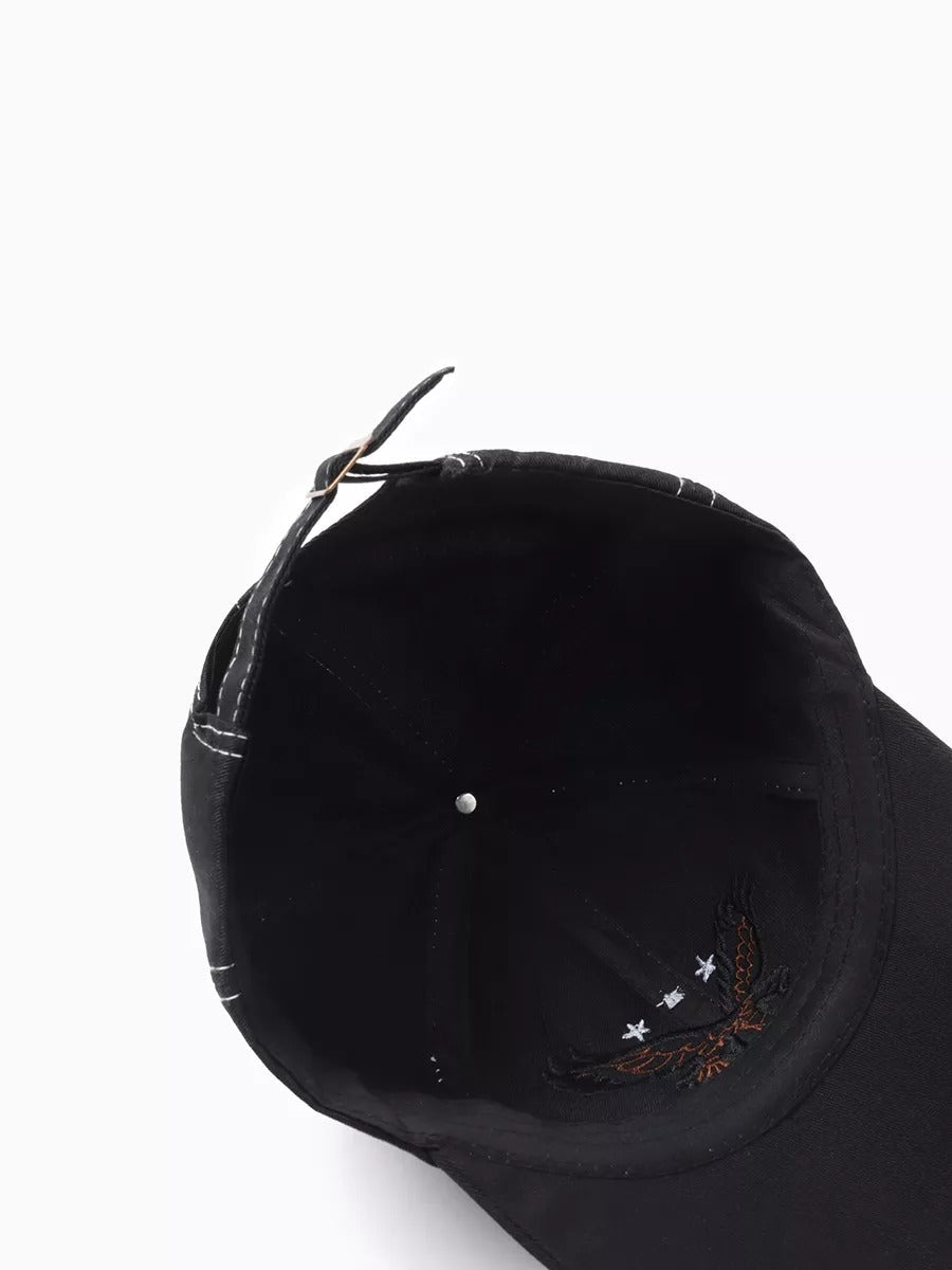 Casquette brodée aigle, visière courbée, ajustable, coton respirant, style urbain, modèle Eagle - Casquette - Noir