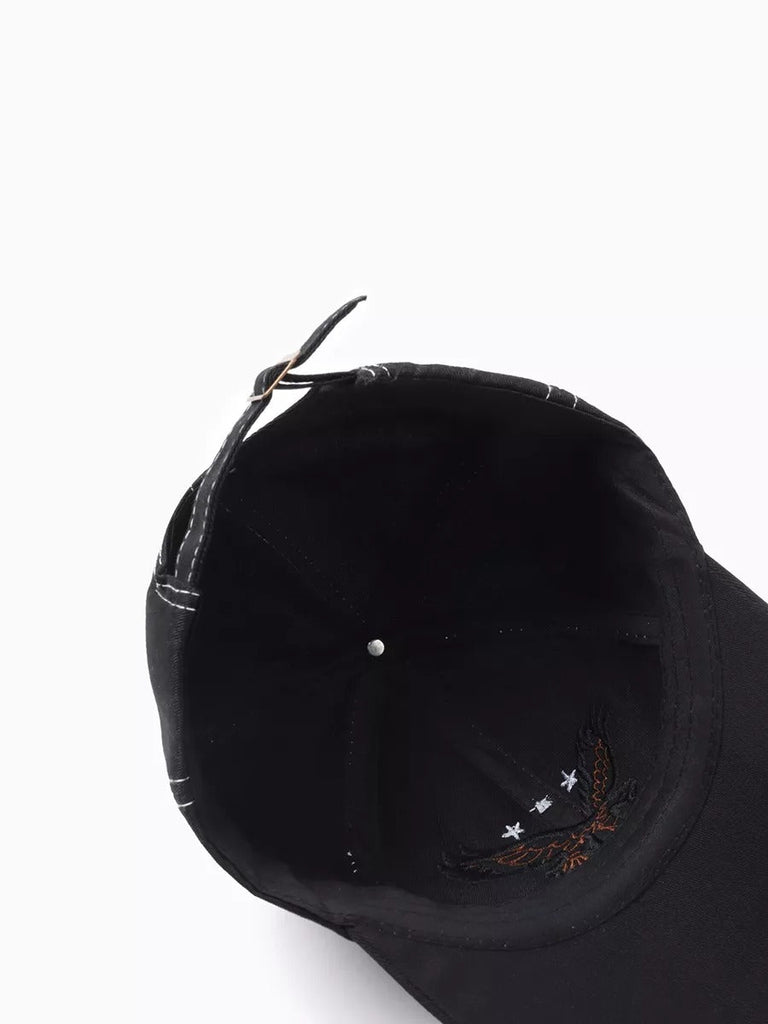 Casquette brodée aigle, visière courbée, ajustable, coton respirant, style urbain, modèle Eagle - Casquette - Noir