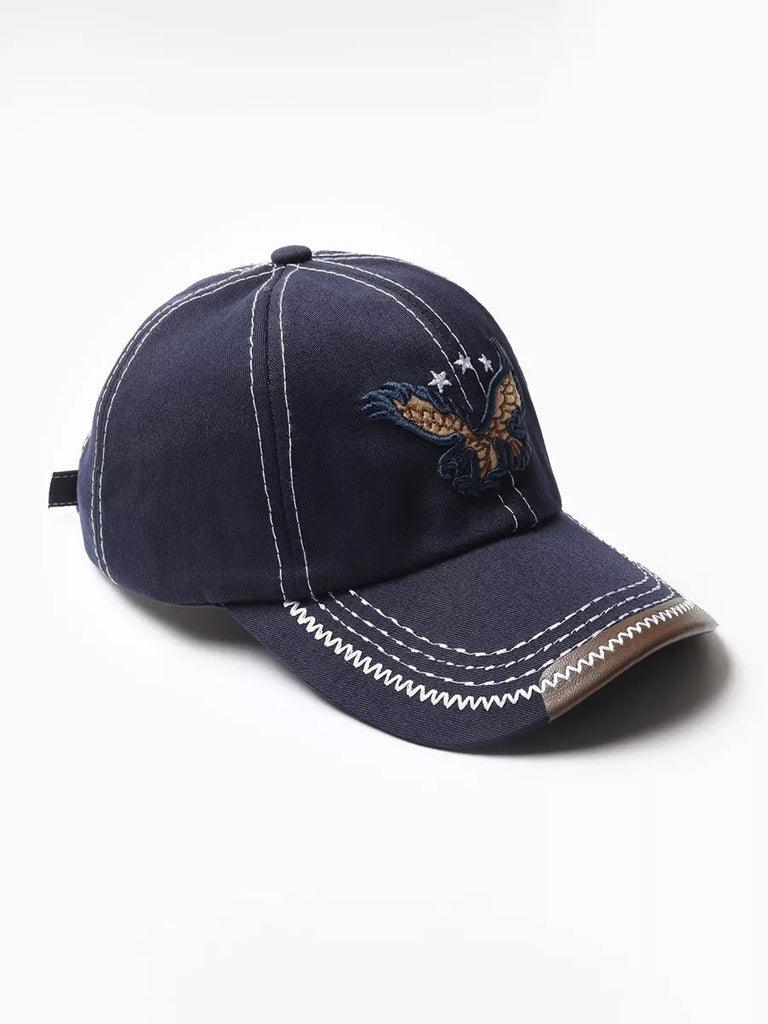 Casquette brodée aigle, visière courbée, ajustable, coton respirant, style urbain, modèle Eagle - Casquette - Bleu