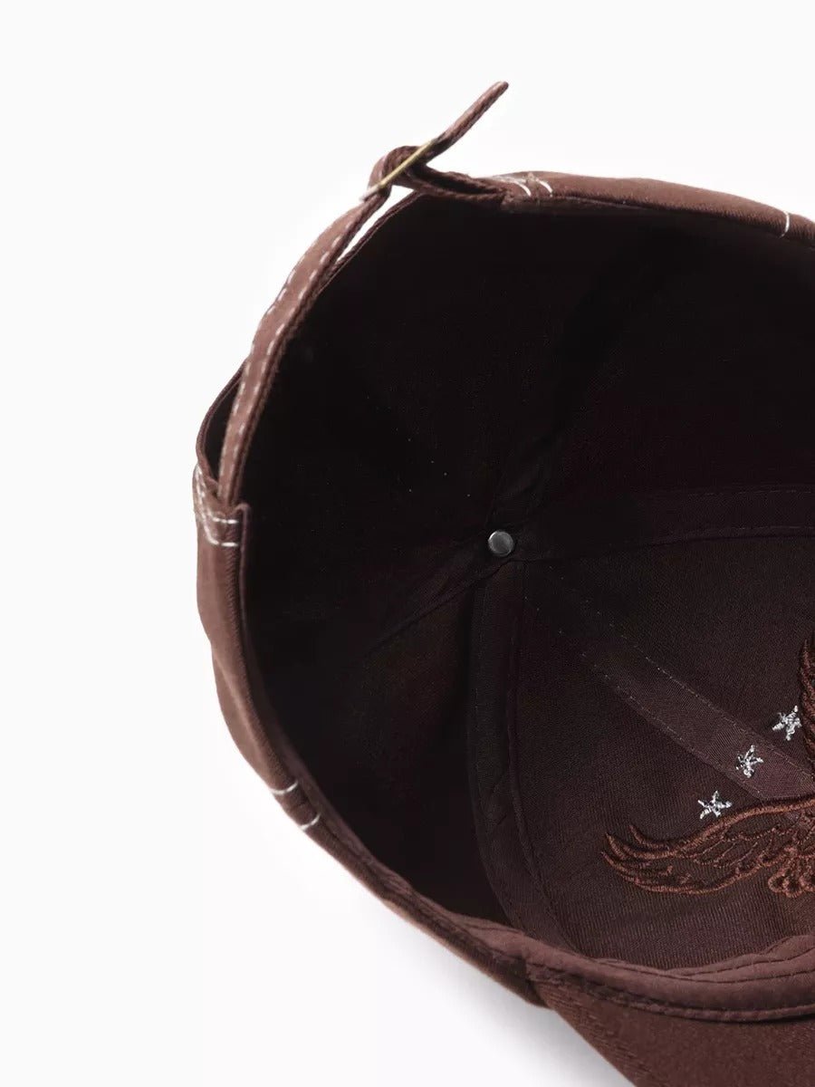 Casquette brodée aigle, visière courbée, ajustable, coton respirant, style urbain, modèle Eagle - Casquette - Marron