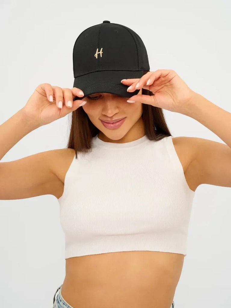 Casquette de baseball en coton brodée H, réglable, urbaine Y2K, mode été, modèle Toka - Casquette - Noir