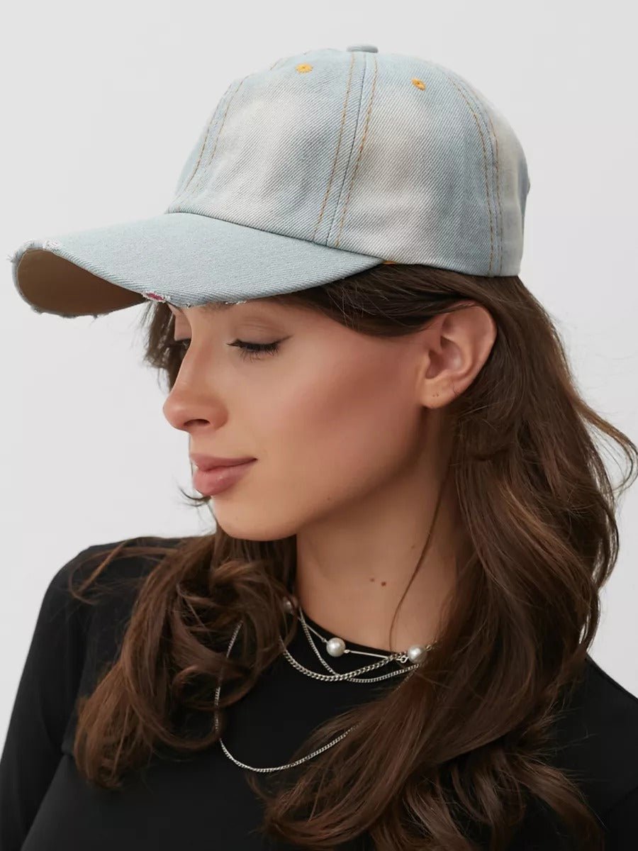 Casquette en jean délavé, baseball unisexe, denim ajustable, usé au style vintage, modèle Bill - Casquette - Style 1