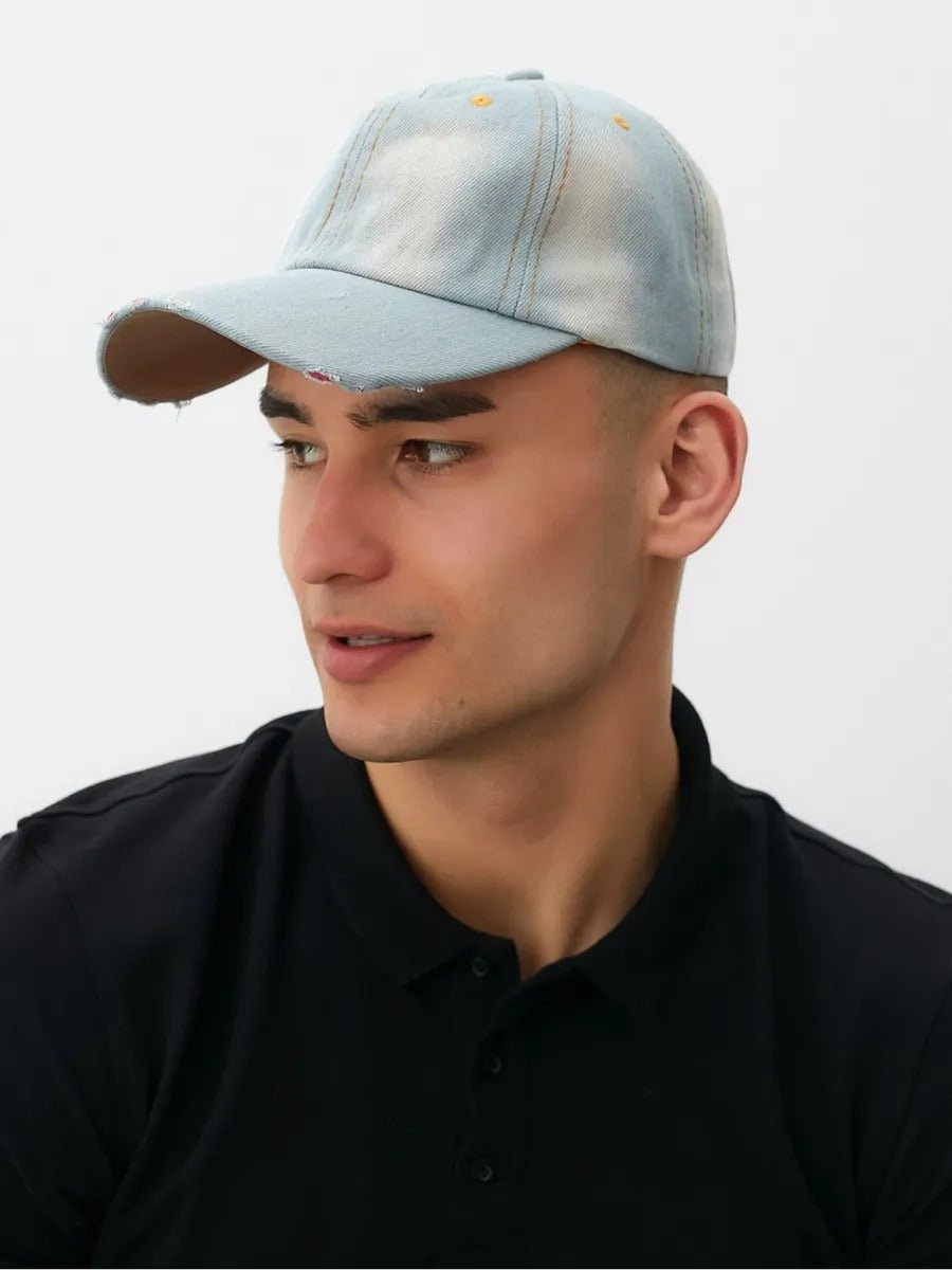 Casquette en jean délavé, baseball unisexe, denim ajustable, usé au style vintage, modèle Bill - Casquette - Style 1