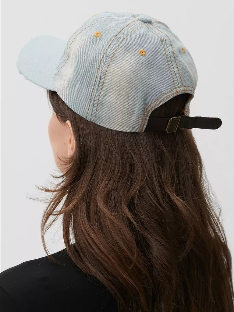Casquette en jean délavé, baseball unisexe, denim ajustable, usé au style vintage, modèle Bill - Casquette - Style 1