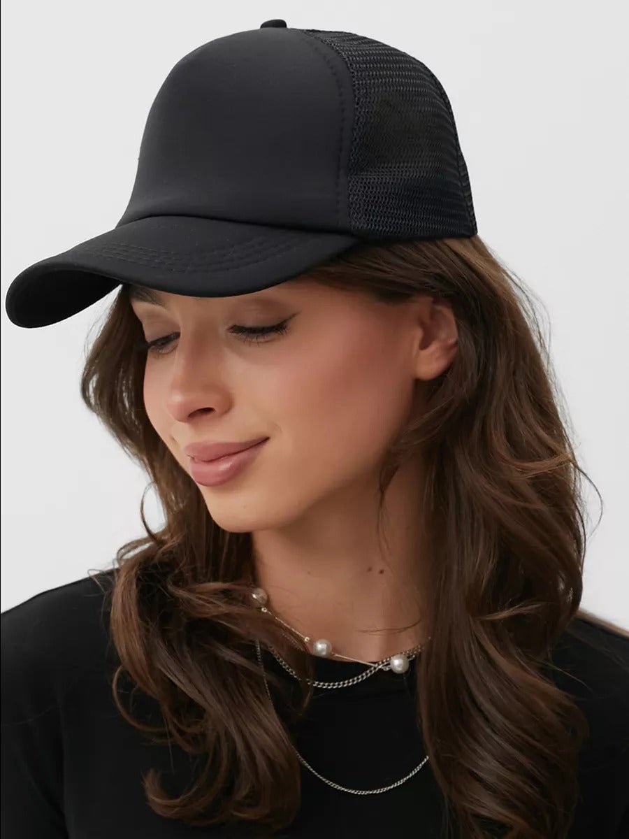 Casquette filet unie, légère et respirante, réglable, idéale pour l'été, modèle Quinn - Casquette - Noir