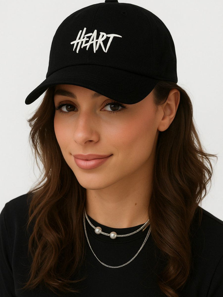 Casquette HEART brodée, coton respirant, visière courbée, ajustable, style urbain, modèle Hermi - Casquette - Noir