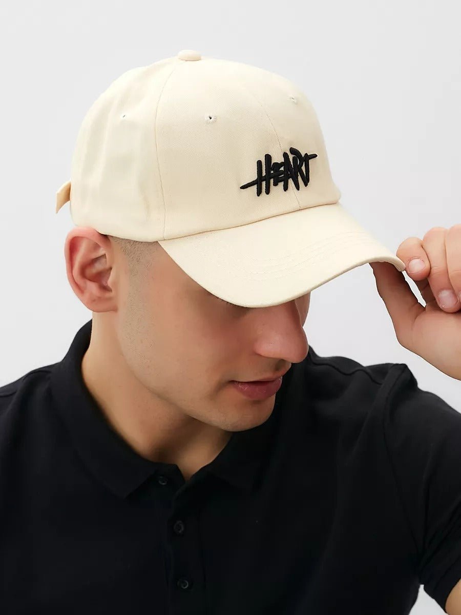 Casquette HEART brodée, coton respirant, visière courbée, ajustable, style urbain, modèle Hermi - Casquette - Blanc