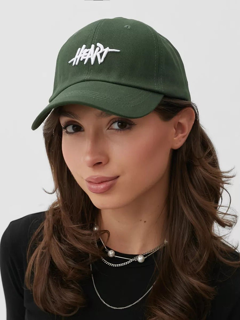 Casquette HEART brodée, coton respirant, visière courbée, ajustable, style urbain, modèle Hermi - Casquette - Vert