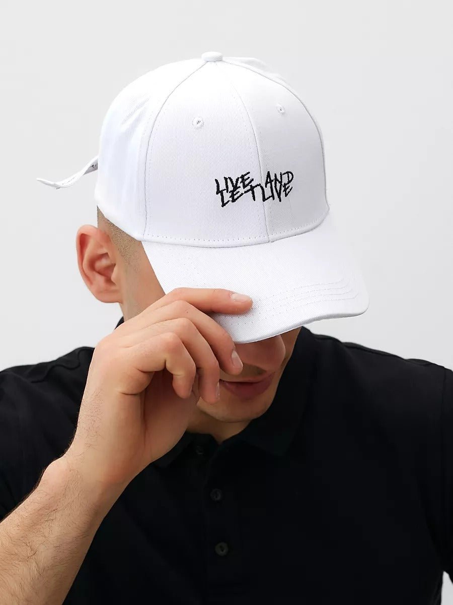 Casquette Live and Let Live, coton respirant, visière courbée, broderie stylée, taille réglable, modèle Alem - Casquette - Blanc