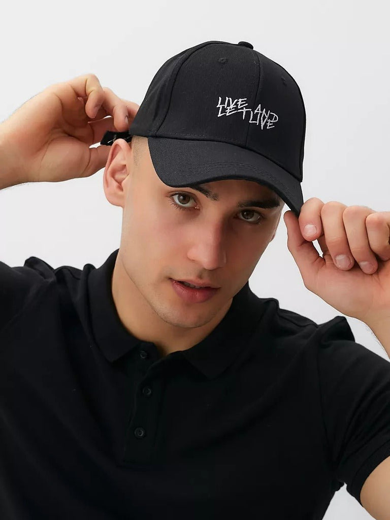Casquette Live and Let Live, coton respirant, visière courbée, broderie stylée, taille réglable, modèle Alem - Casquette - Noir
