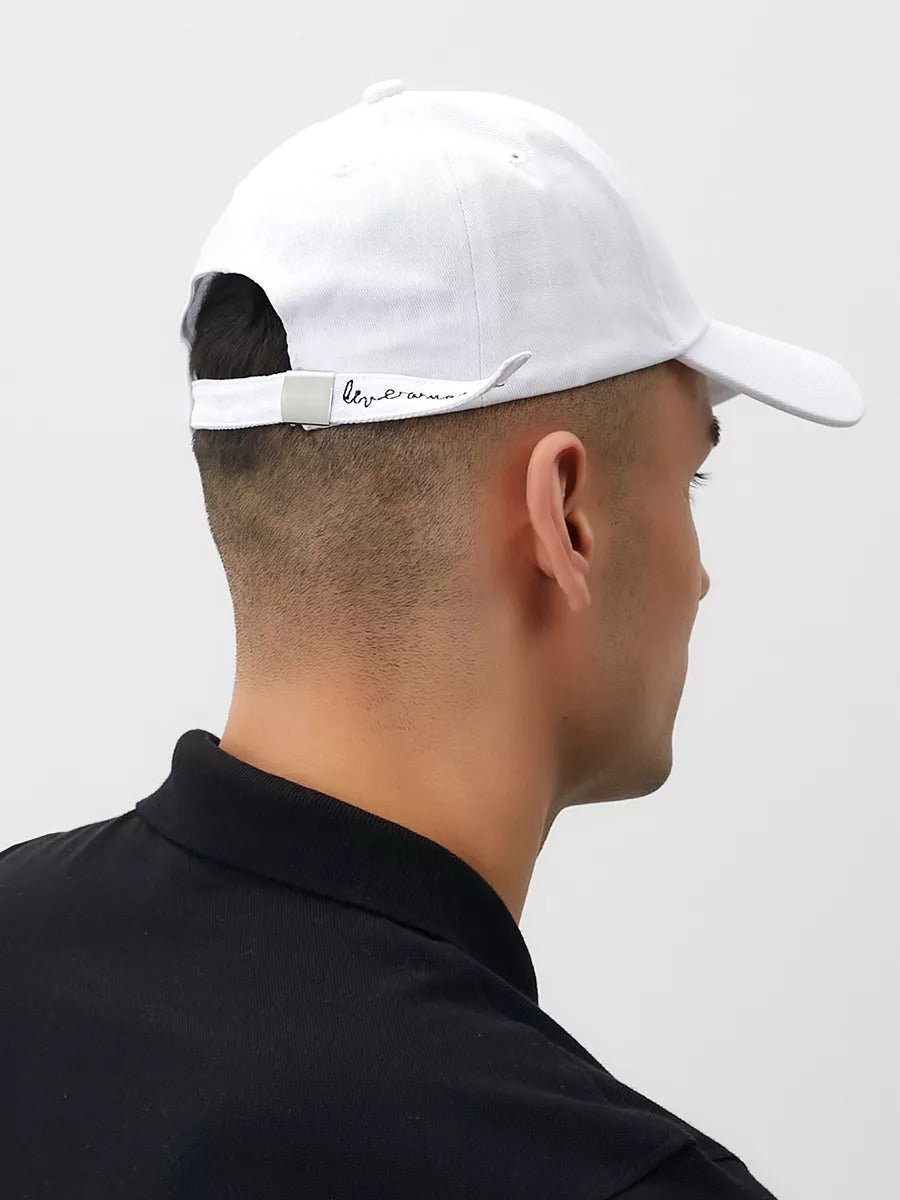 Casquette Live and Let Live, coton respirant, visière courbée, broderie stylée, taille réglable, modèle Alem - Casquette - Blanc