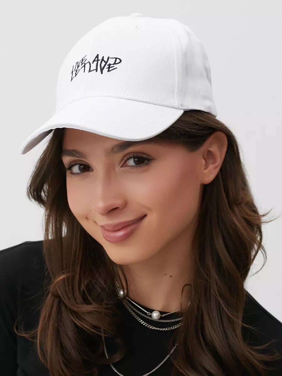 Casquette Live and Let Live, coton respirant, visière courbée, broderie stylée, taille réglable, modèle Alem - Casquette - Blanc