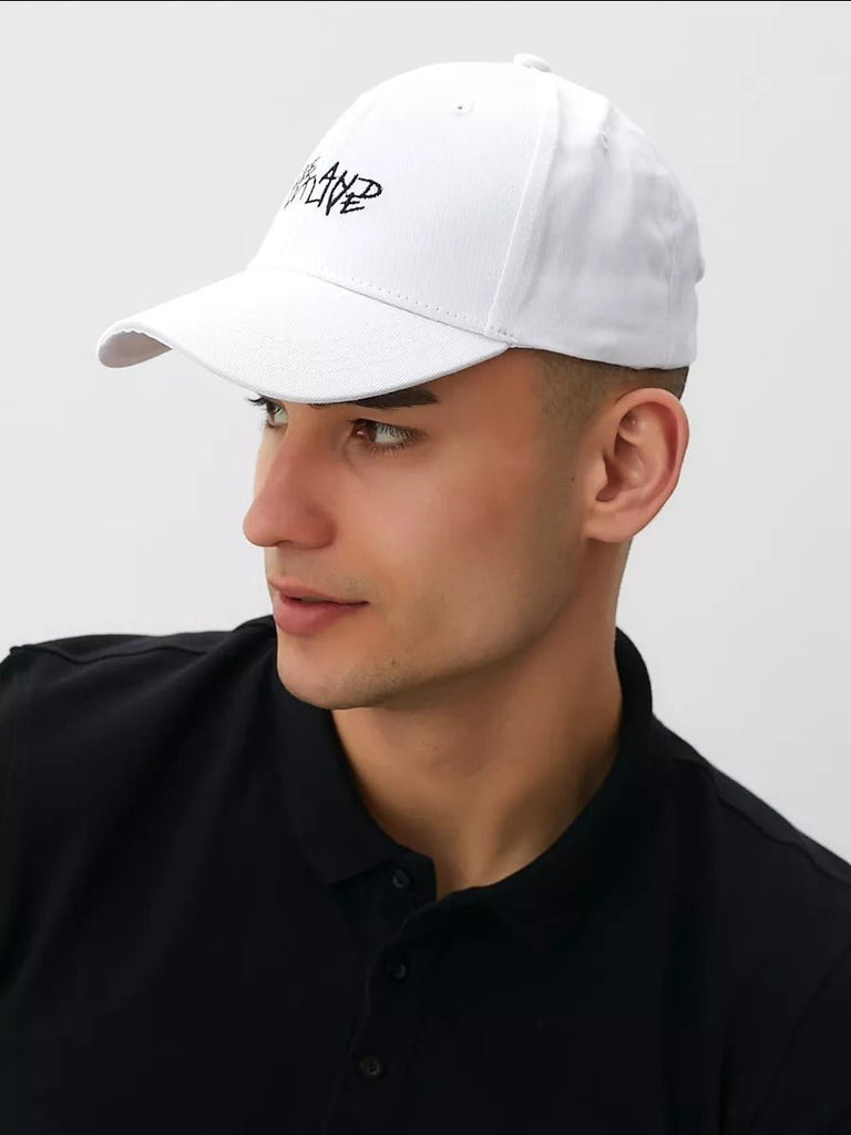Casquette Live and Let Live, coton respirant, visière courbée, broderie stylée, taille réglable, modèle Alem - Casquette - Blanc