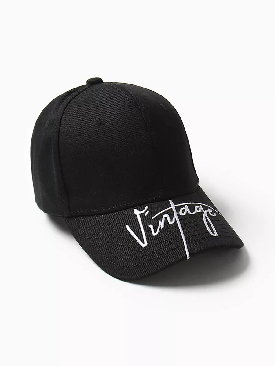 Casquette logo Vintage brodée, coton respirant, style urbain, visière courbée, ajustable, modèle Nell - Casquette - Noir
