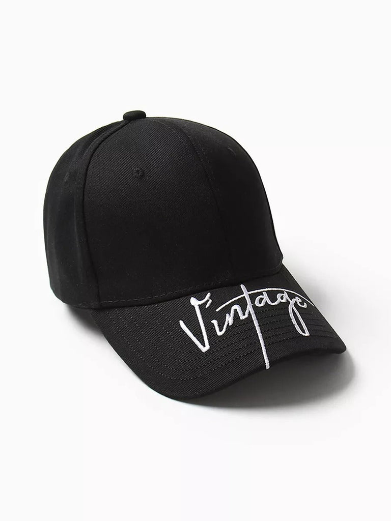 Casquette logo Vintage brodée, coton respirant, style urbain, visière courbée, ajustable, modèle Nell - Casquette - Noir