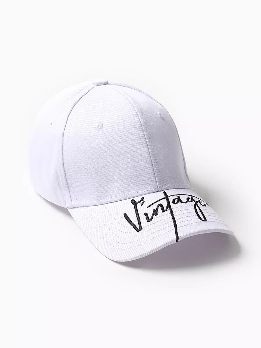 Casquette logo Vintage brodée, coton respirant, style urbain, visière courbée, ajustable, modèle Nell - Casquette - Blanc