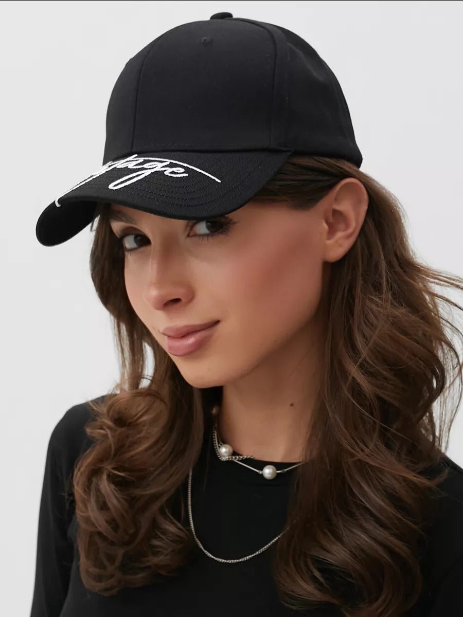 Casquette logo Vintage brodée, coton respirant, style urbain, visière courbée, ajustable, modèle Nell - Casquette - Noir