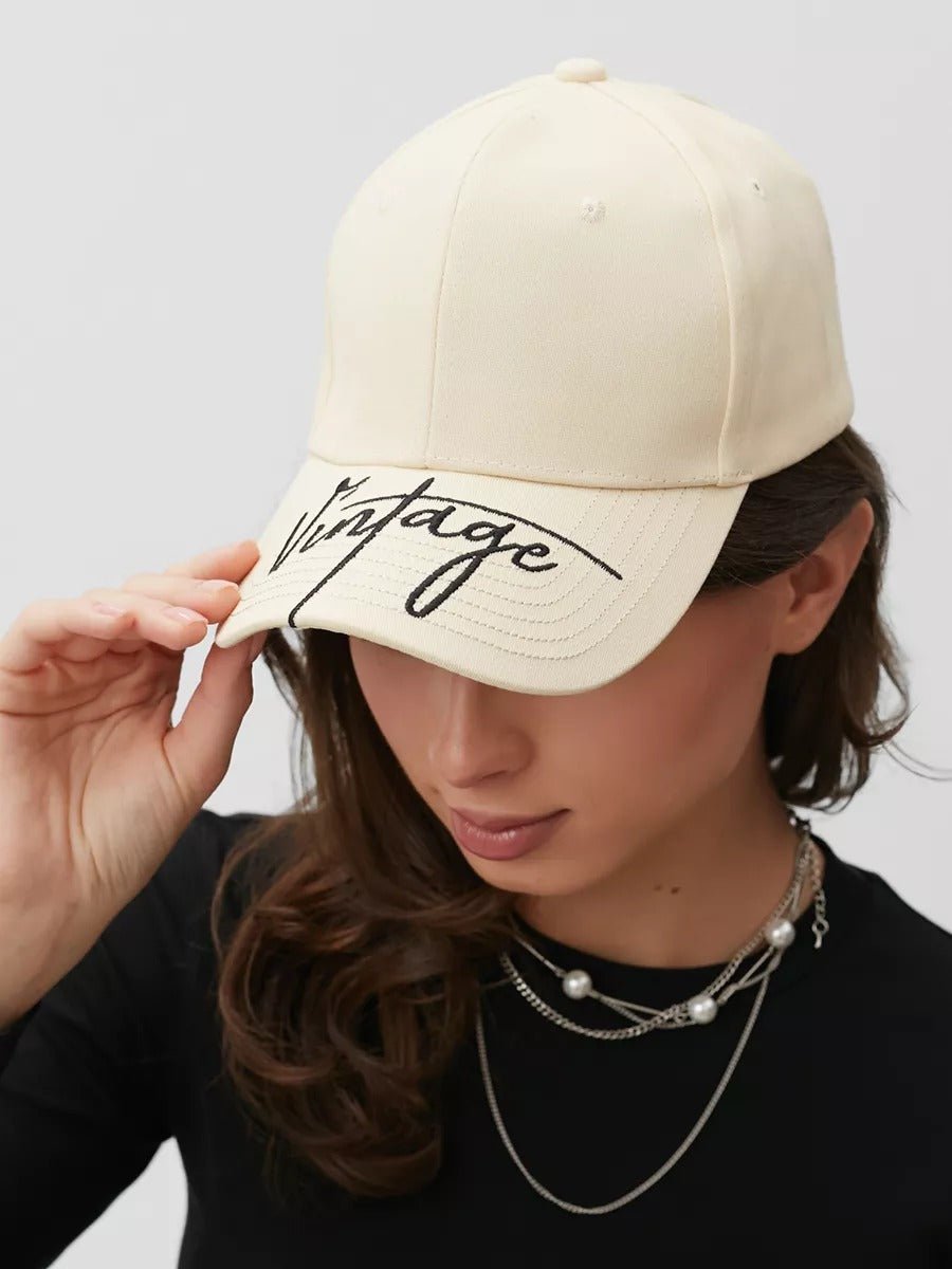 Casquette logo Vintage brodée, coton respirant, style urbain, visière courbée, ajustable, modèle Nell - Casquette - Beige