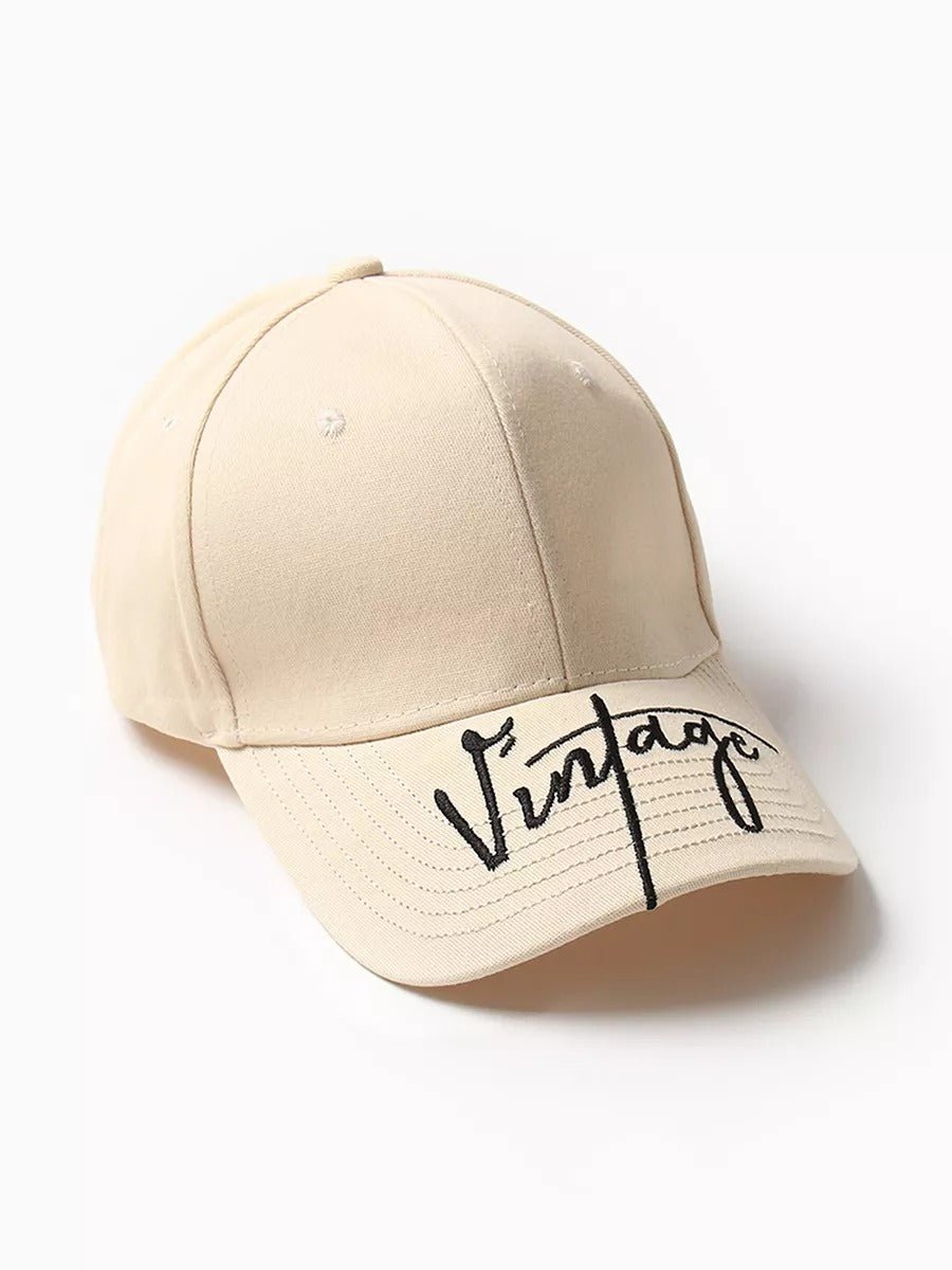 Casquette logo Vintage brodée, coton respirant, style urbain, visière courbée, ajustable, modèle Nell - Casquette - Beige