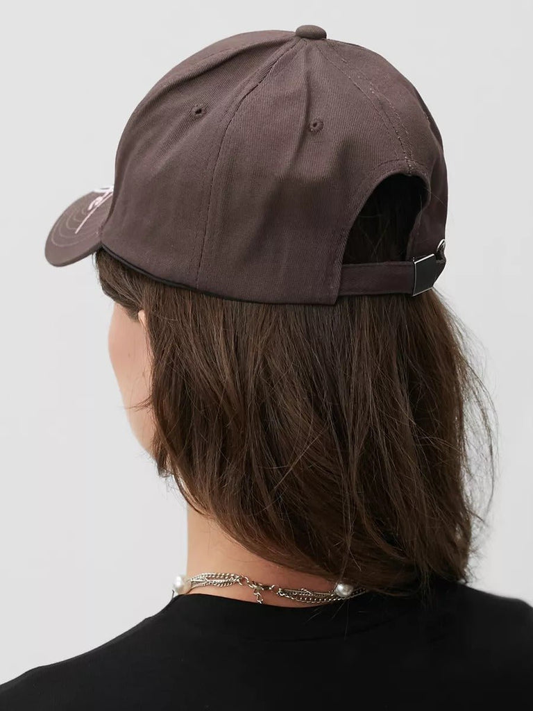 Casquette logo Vintage brodée, coton respirant, style urbain, visière courbée, ajustable, modèle Nell - Casquette - Marron