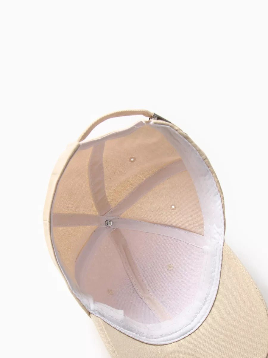 Casquette logo Vintage brodée, coton respirant, style urbain, visière courbée, ajustable, modèle Nell - Casquette - Beige