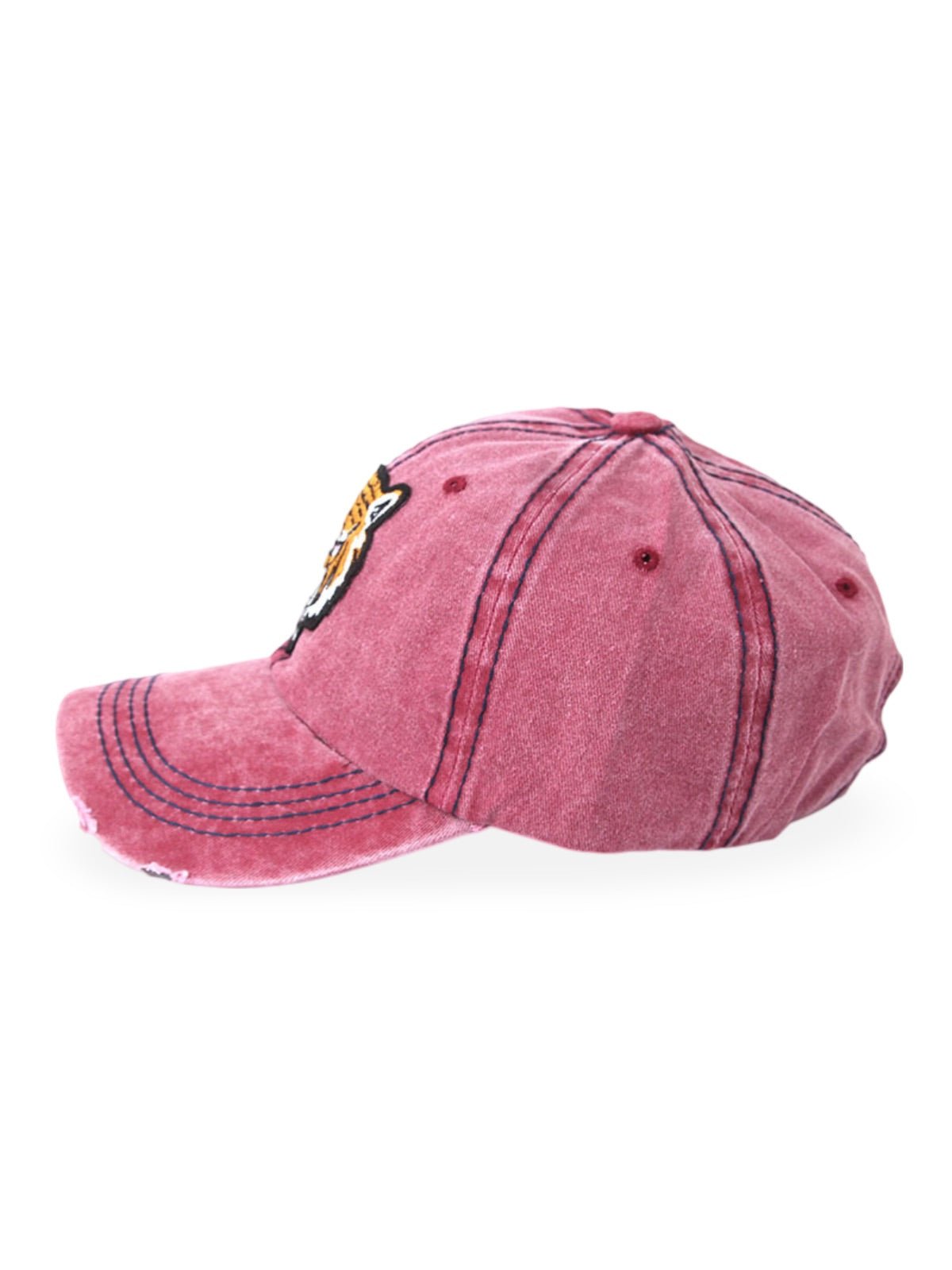 Casquette tigre brodée, style vintage, coton délavé, look usé, mode urbaine, modèle Tigro - Casquette - Rose