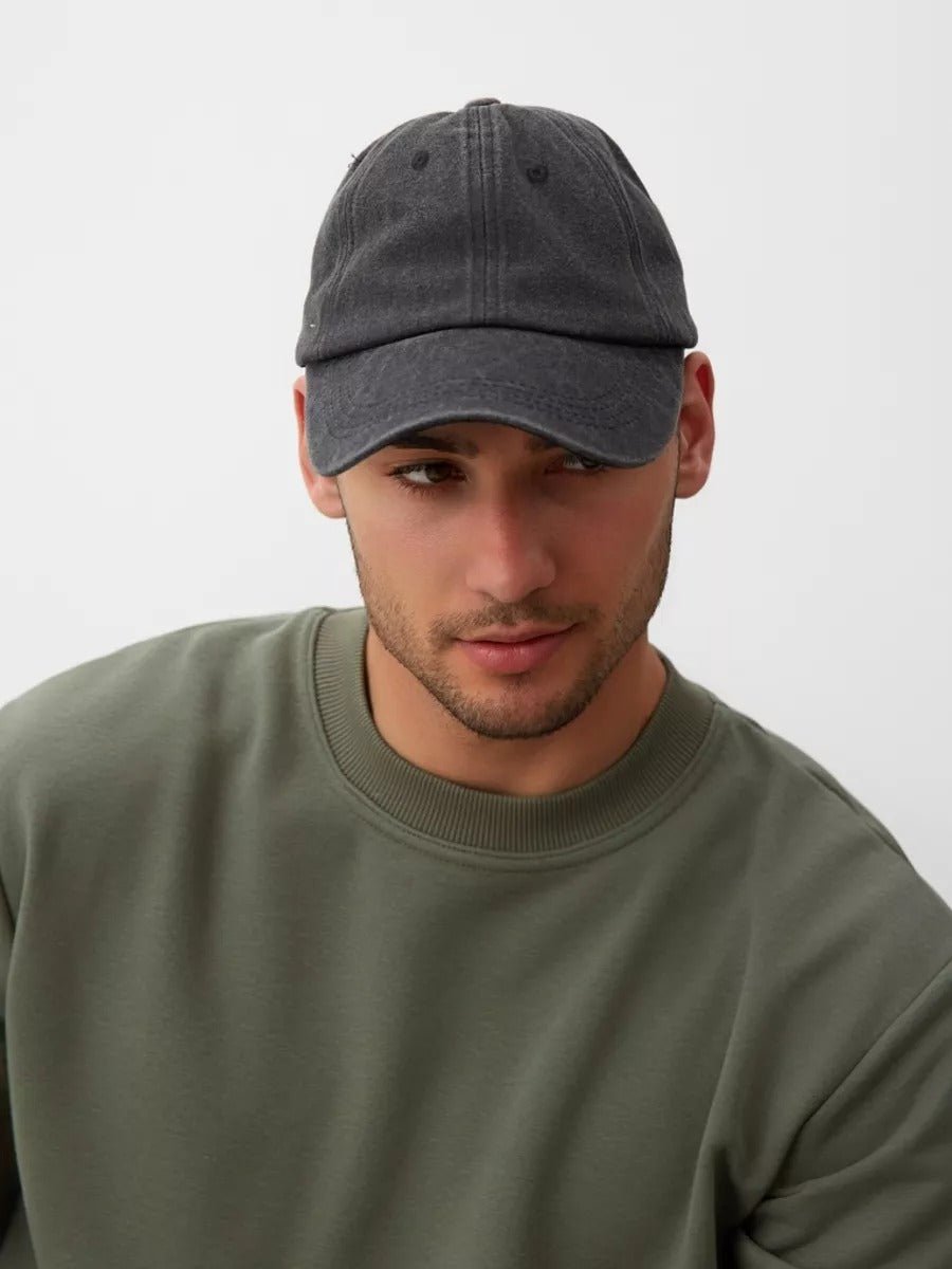 Casquette unisexe coton délavé, au style rétro, visière courbée, réglable, modèle Méty - Casquette - Gris foncé
