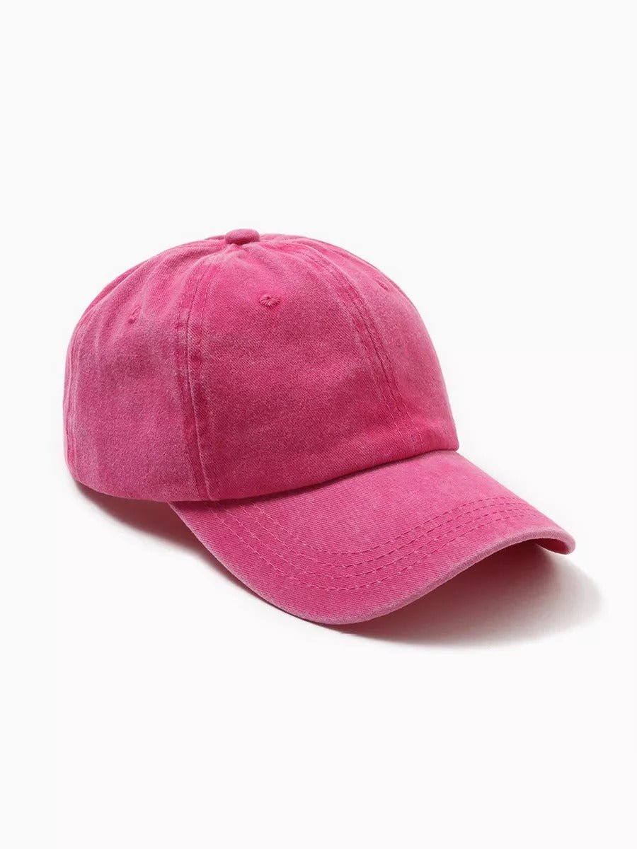 Casquette unisexe coton délavé, au style rétro, visière courbée, réglable, modèle Méty - Casquette - Rose framboise