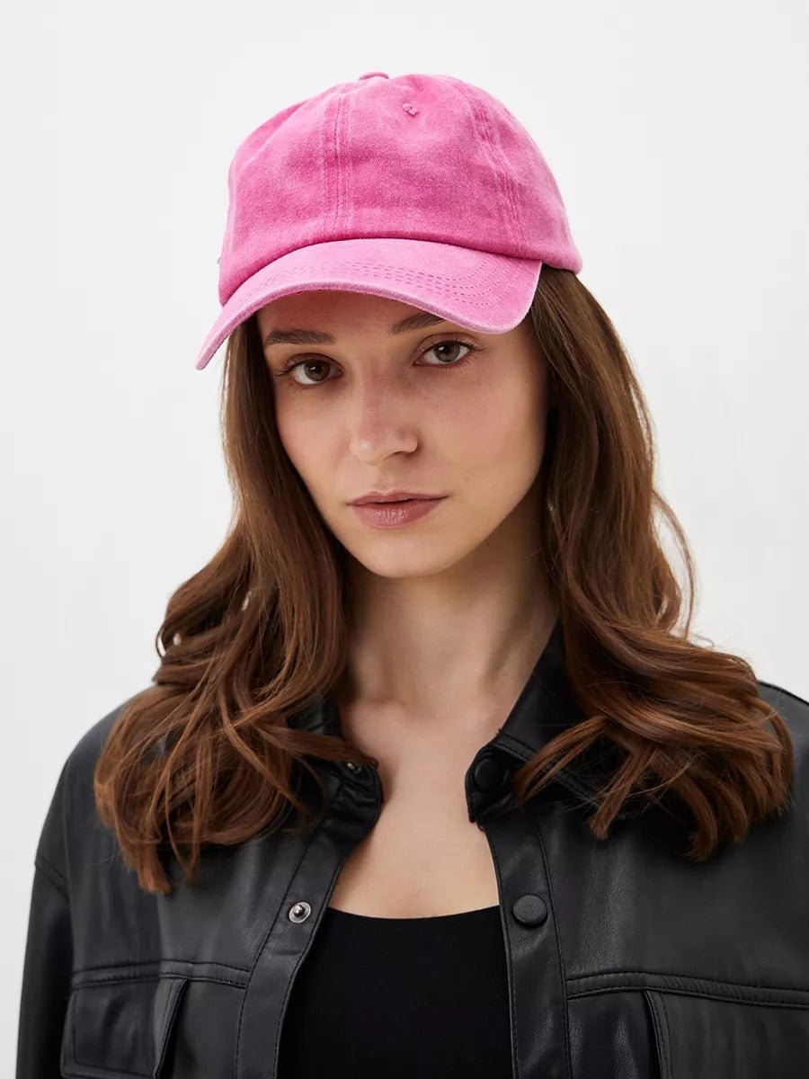 Casquette unisexe coton délavé, au style rétro, visière courbée, réglable, modèle Méty - Casquette - Rose framboise