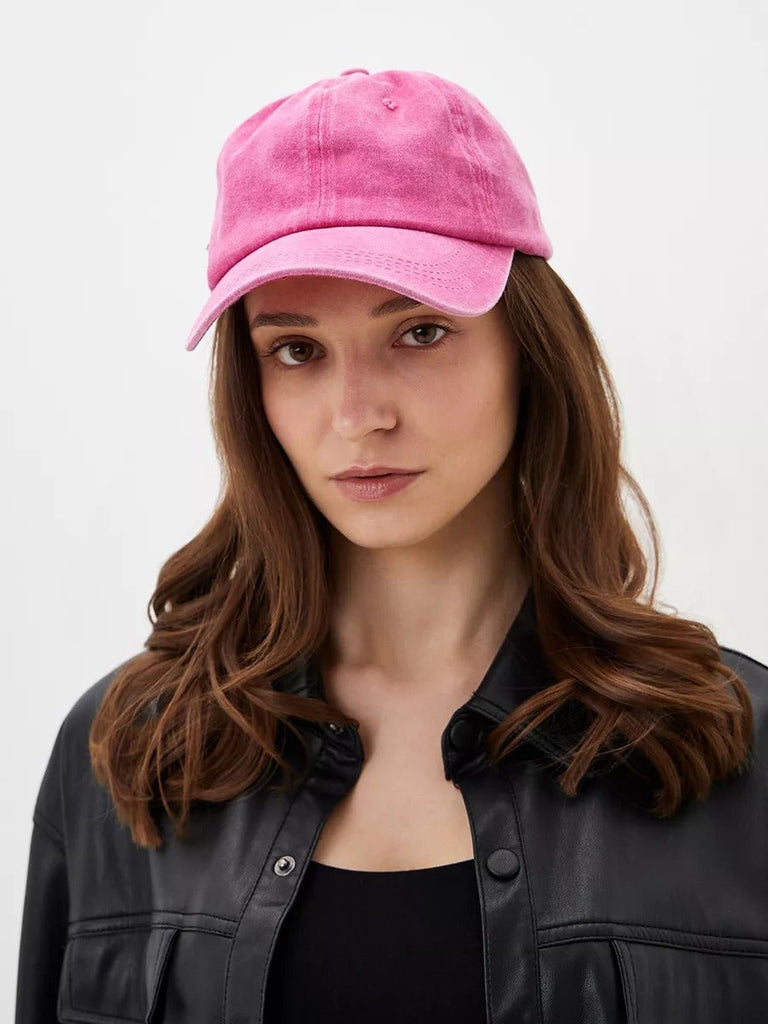 Casquette unisexe coton délavé, au style rétro, visière courbée, réglable, modèle Méty - Casquette - Rose framboise