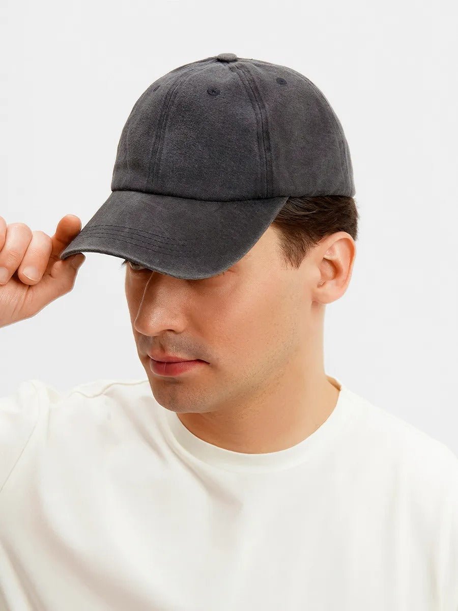 Casquette unisexe coton délavé, au style rétro, visière courbée, réglable, modèle Méty - Casquette - Gris foncé