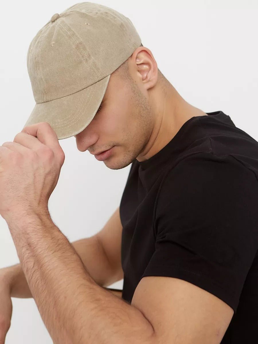 Casquette unisexe coton délavé, au style rétro, visière courbée, réglable, modèle Méty - Casquette - Beige