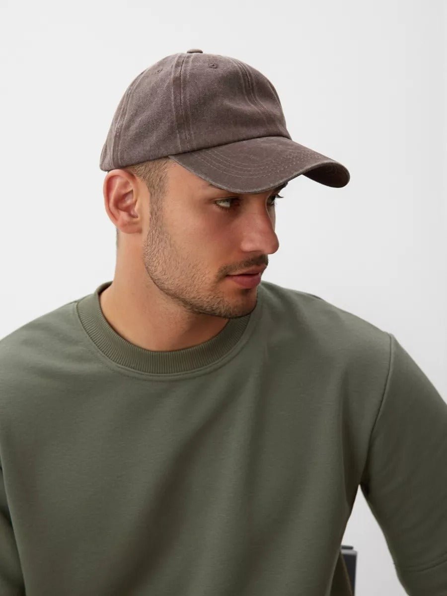 Casquette unisexe coton délavé, au style rétro, visière courbée, réglable, modèle Méty - Casquette - Marron