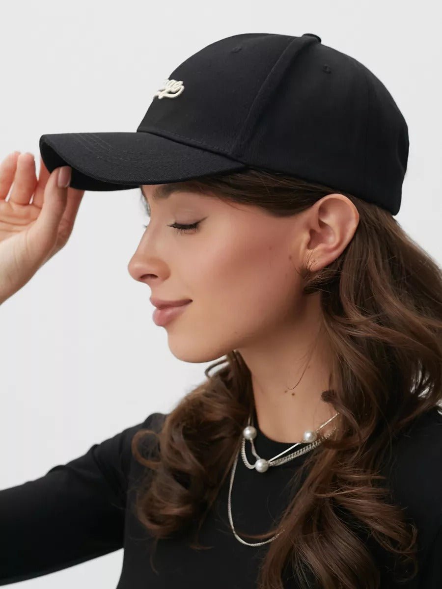 Casquette vintage brodée, en coton, visière courbée, réglable, unisexe, protection solaire, modèle Jamire - Casquette - Noir