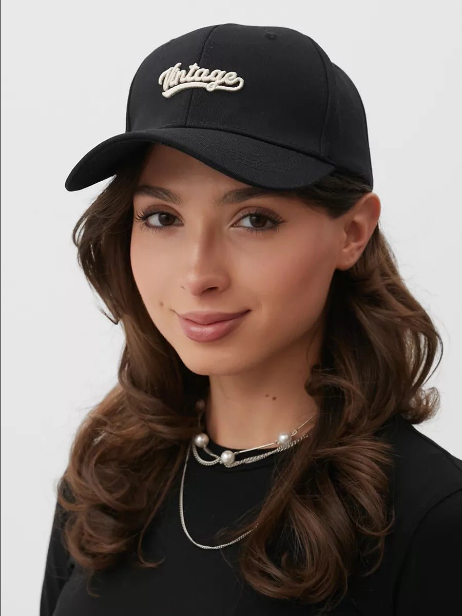 Casquette vintage brodée, en coton, visière courbée, réglable, unisexe, protection solaire, modèle Jamire - Casquette - Noir