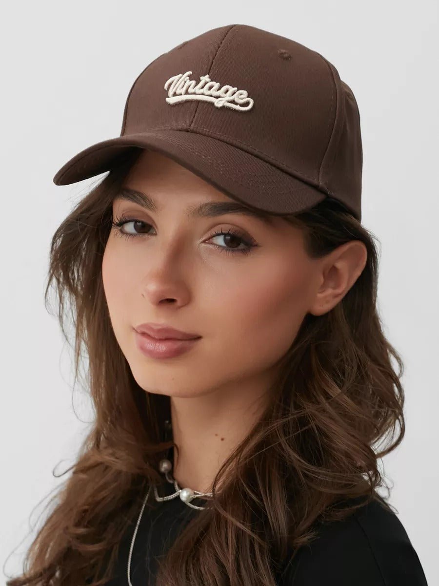 Casquette vintage brodée, en coton, visière courbée, réglable, unisexe, protection solaire, modèle Jamire - Casquette - Marron