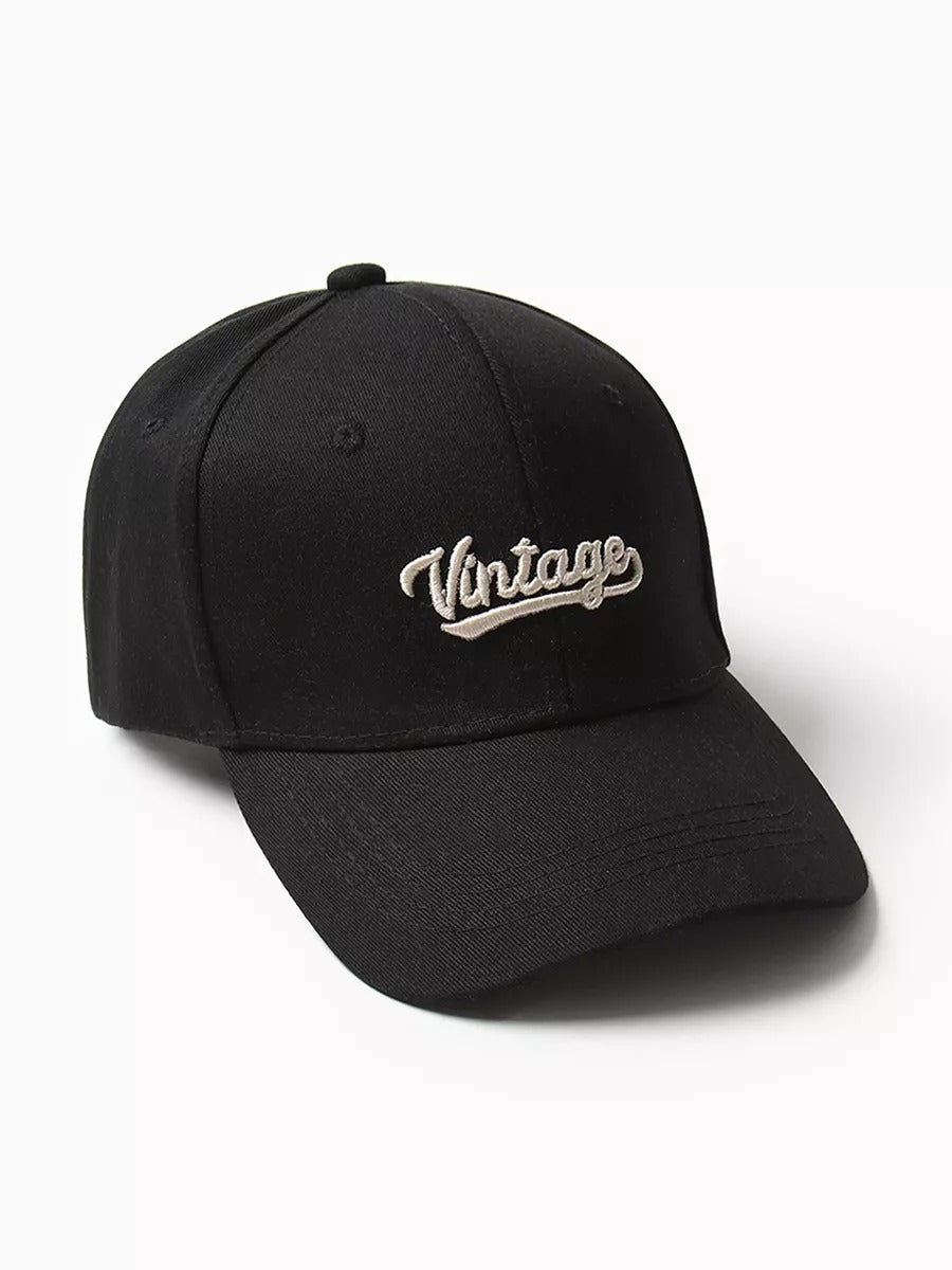 Casquette vintage brodée, en coton, visière courbée, réglable, unisexe, protection solaire, modèle Jamire - Casquette - Noir