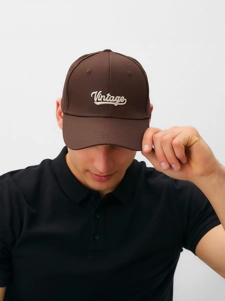 Casquette vintage brodée, en coton, visière courbée, réglable, unisexe, protection solaire, modèle Jamire - Casquette - Marron