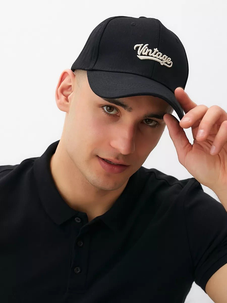 Casquette vintage brodée, en coton, visière courbée, réglable, unisexe, protection solaire, modèle Jamire - Casquette - Noir