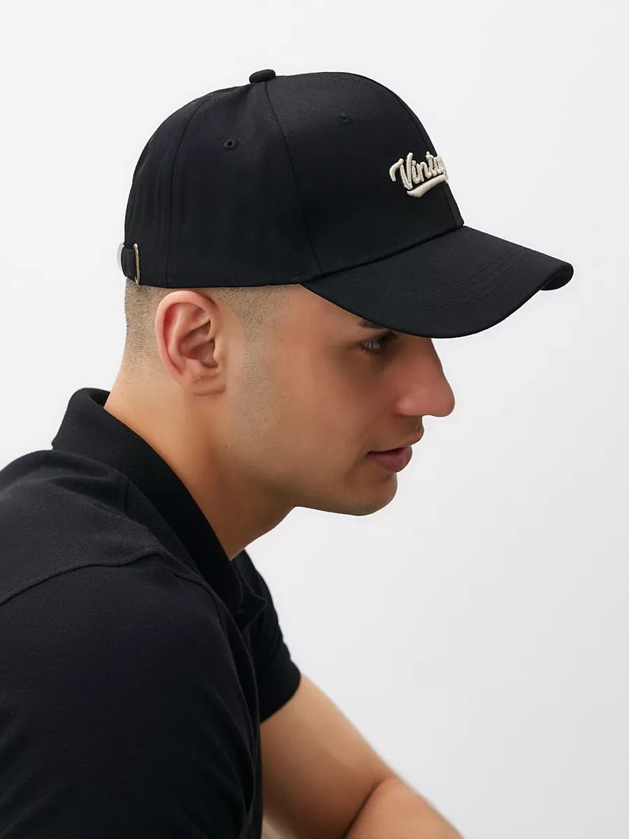 Casquette vintage brodée, en coton, visière courbée, réglable, unisexe, protection solaire, modèle Jamire - Casquette - Noir