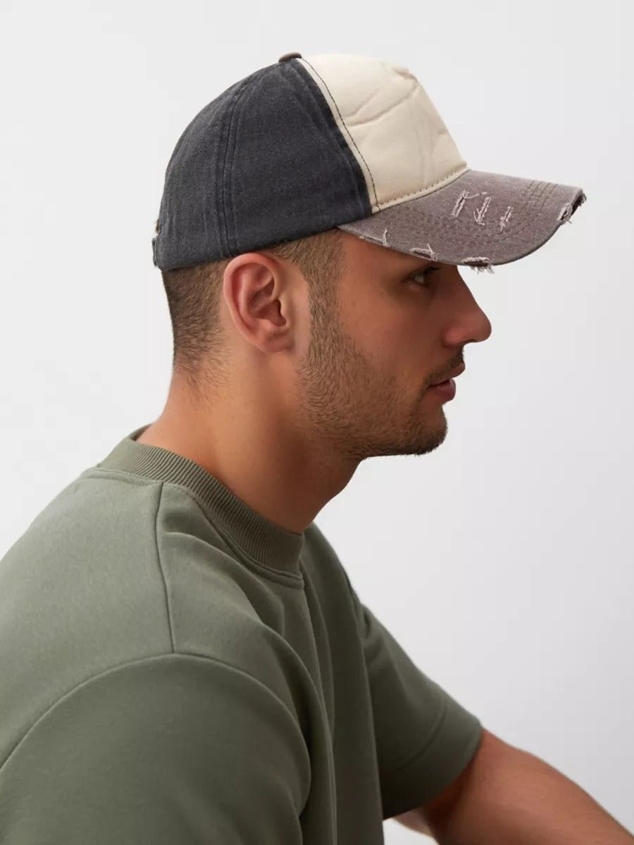 Casquette vintage délavée, coton respirant, visière courbée, ajustable, look usé, modèle Houno - Casquette - Gris