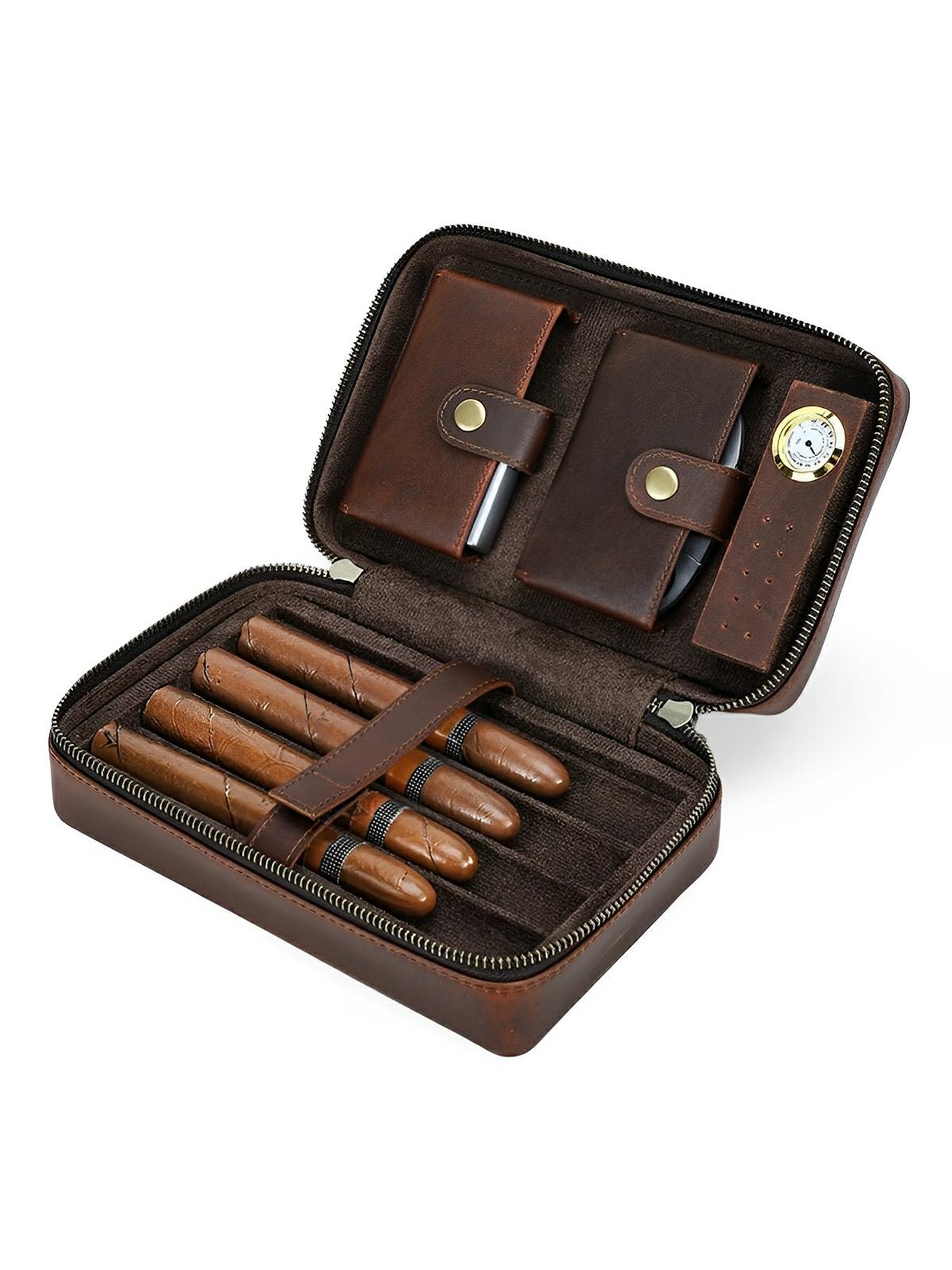 Cave à cigares, en cuir pleine fleur, tout équipé, modèle Ronan - Coffret - Café