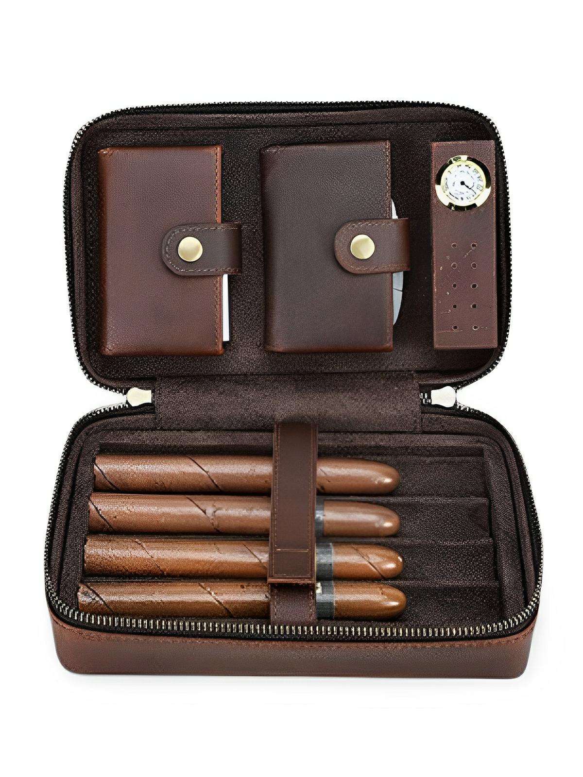 Cave à cigares, en cuir pleine fleur, tout équipé, modèle Ronan - Coffret - Café