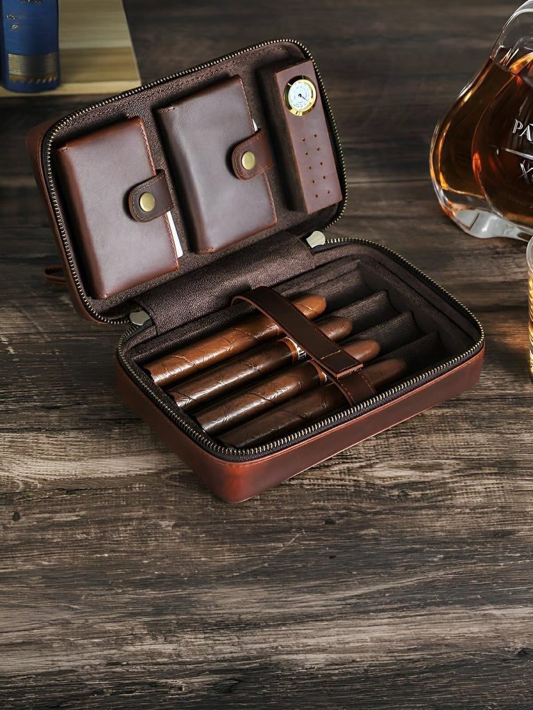 Cave à cigares, en cuir pleine fleur, tout équipé, modèle Ronan - Coffret - Café
