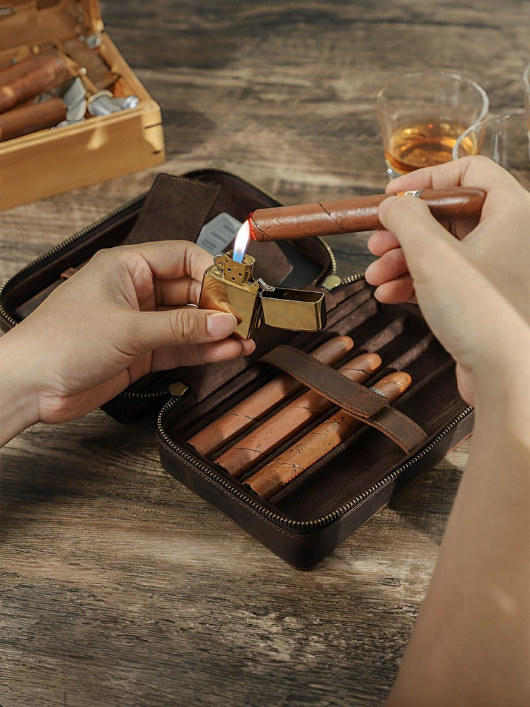 Cave à cigares, en cuir, pour l'homme voyageur, modèle Mansuetus - Coffret - Café