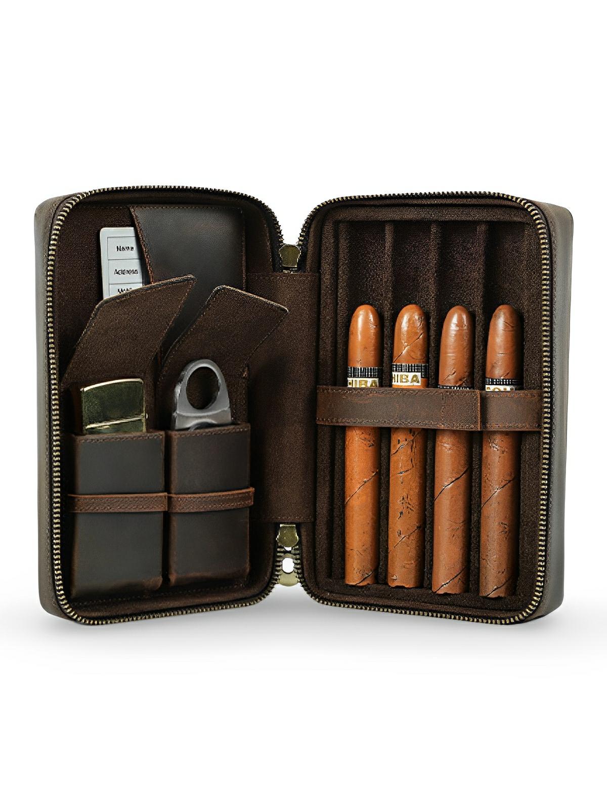 Cave à cigares, en cuir, pour l'homme voyageur, modèle Mansuetus - Coffret - Café