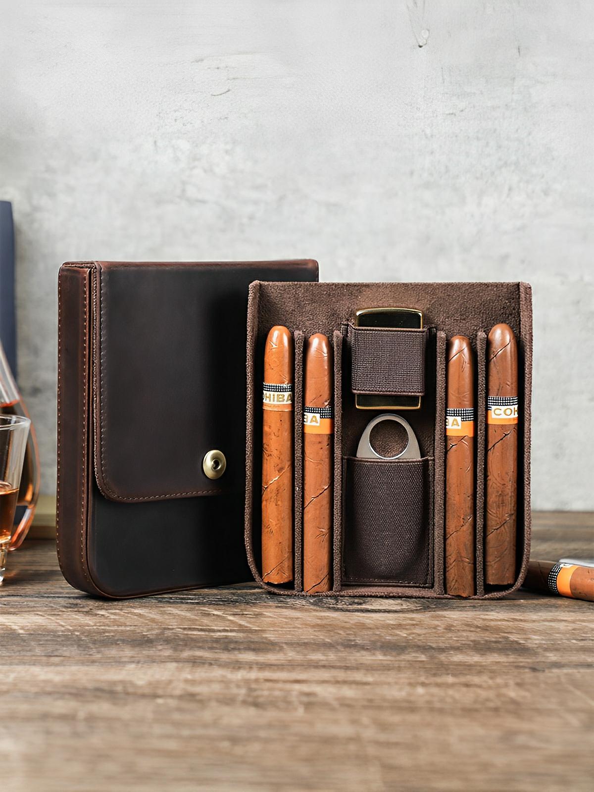 Cave à cigares, en cuir, spacieuse et organisée, modèle Ignatius - Coffret - Café