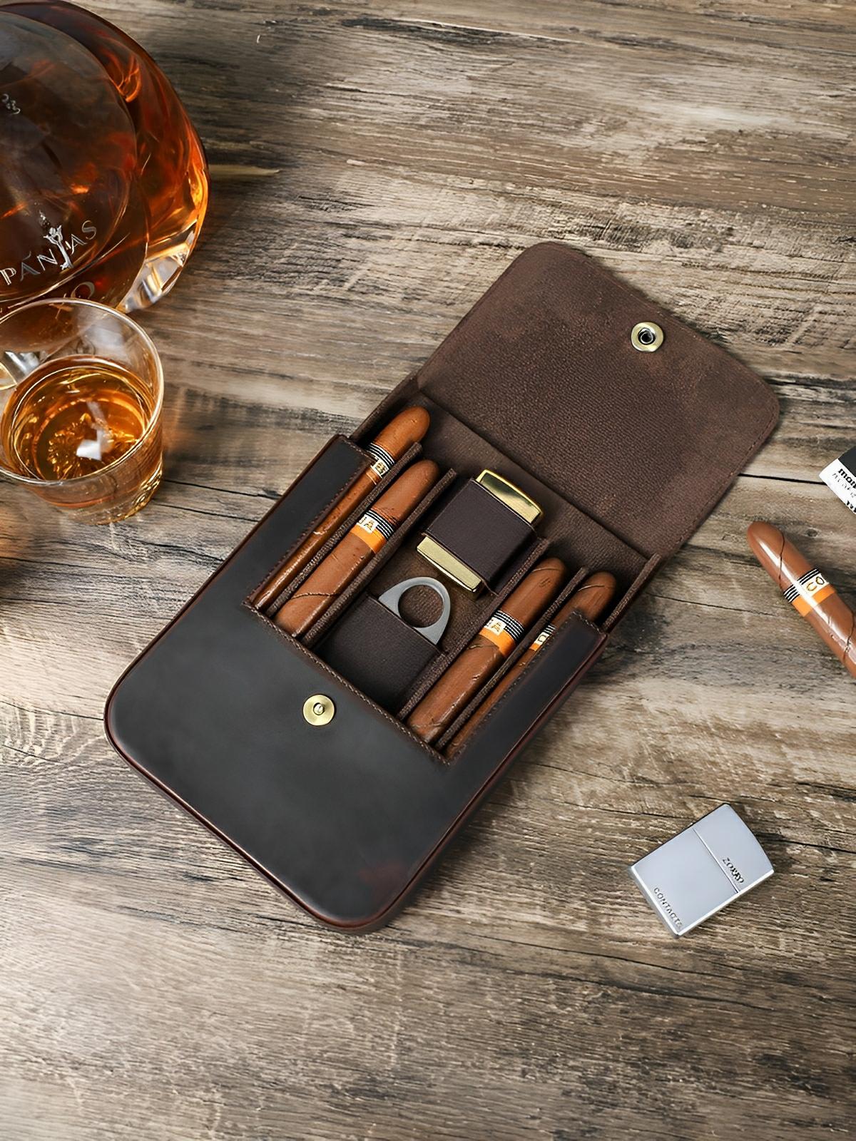 Cave à cigares, en cuir, spacieuse et organisée, modèle Ignatius - Coffret - Café