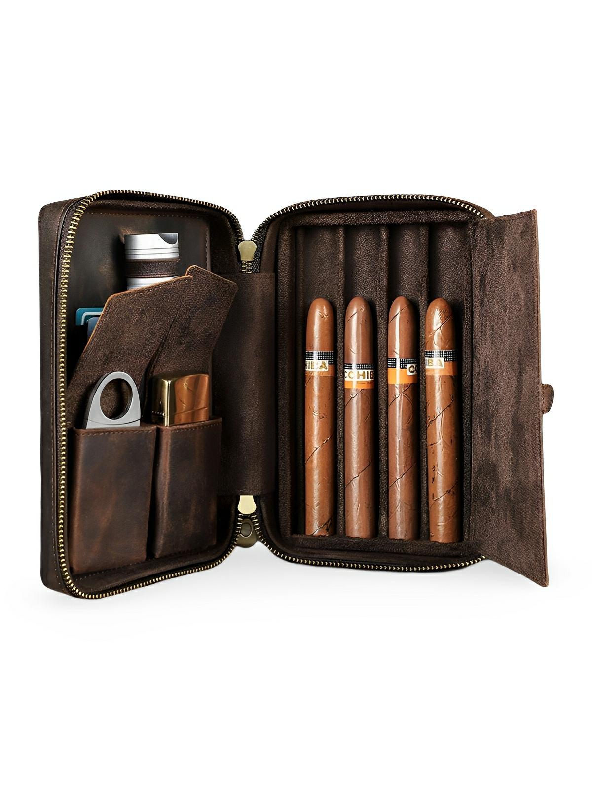 Cave à cigares, en cuir, vintage et adapté au transport, modèle Tiberius - Coffret - Café